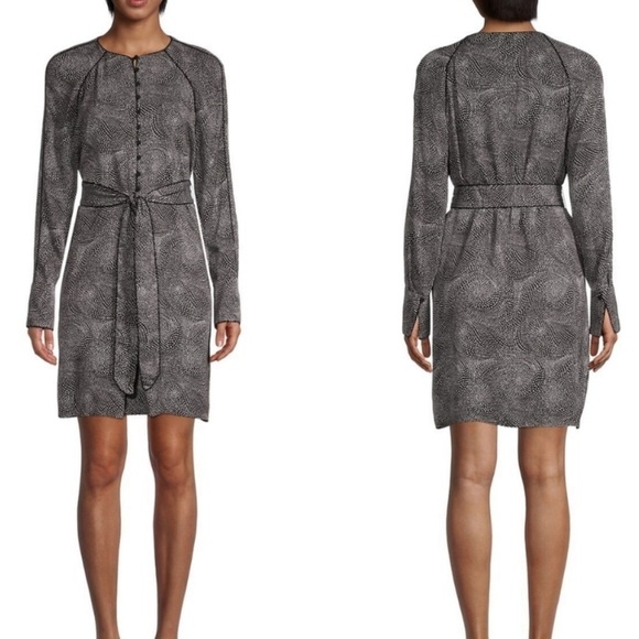 Equipment Femme Abelina Belted Dress True Black Sandshell Size 8 P1 - Picture 2 of 9